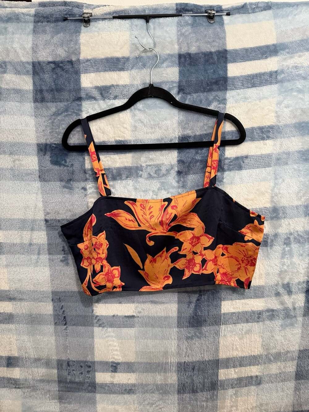 Baevely Black and Orange Floral Satin Crop Top 2XL NWT